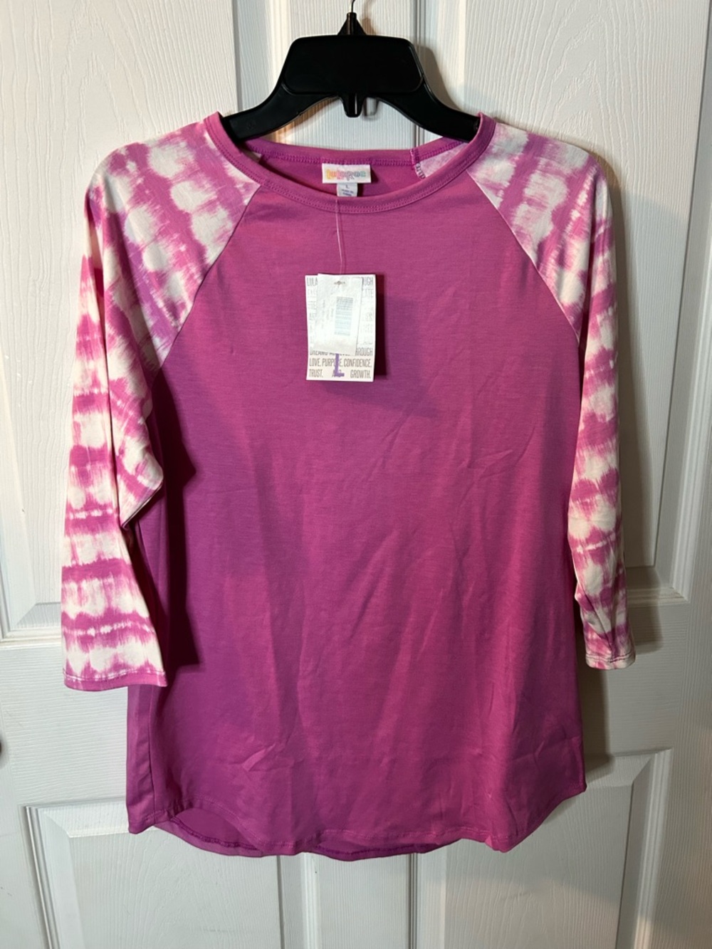 Lularoe “Randy” Pink Tie-Dye Sleeve Raglan Top